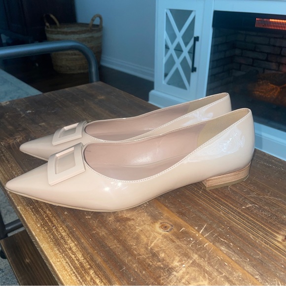 Linea Paolo Nessa Pointed Toe Patent Leather Flats In Desert Sand Sz 12 - Picture 2 of 8